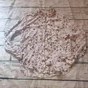Bella Dahl Ivory Tan Painted Ditzy Floral Hipster Button Up Shirt M